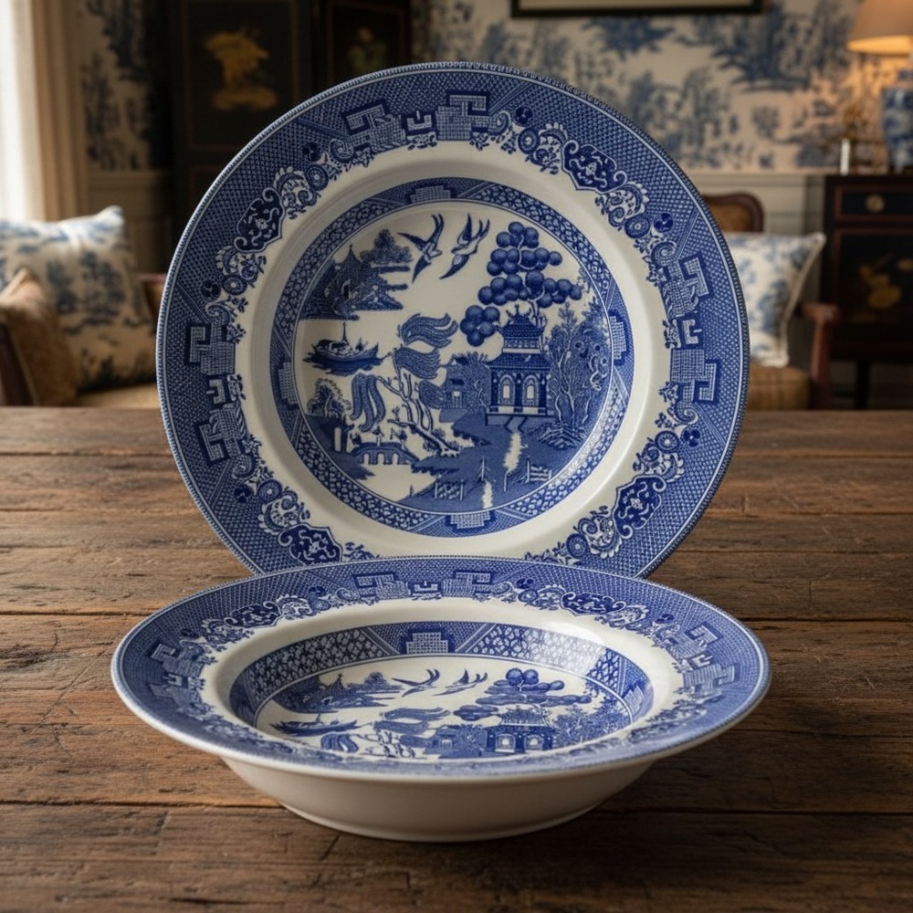 Johnson Brothers BLUE WILLOW 8.75" RIMMED Soup/Salad/Pasta Set of 2
